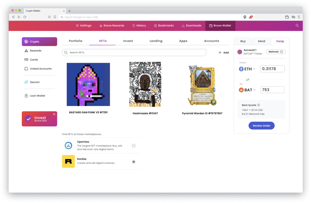 NFT Support in Brave Wallet