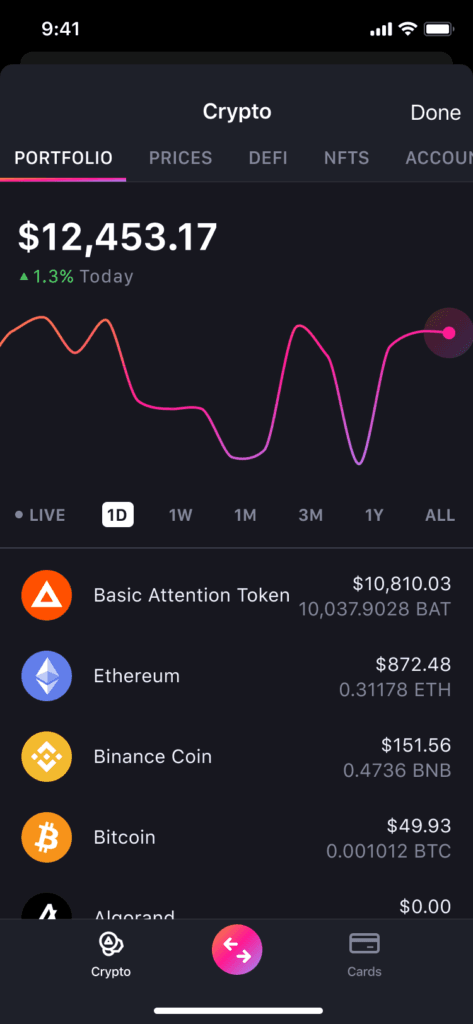 Fig 2: Brave Wallets Portfolio (Mobile)