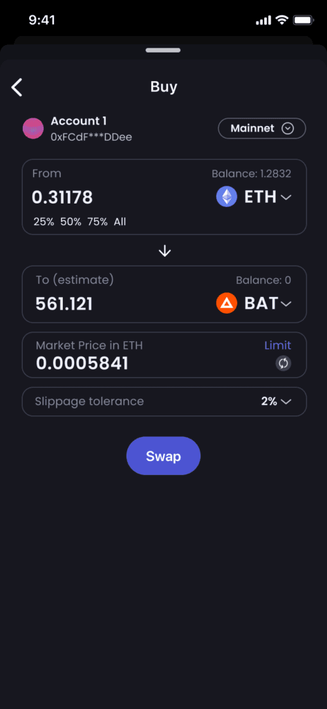 Fig 4: Brave Wallets Swap (Mobile)