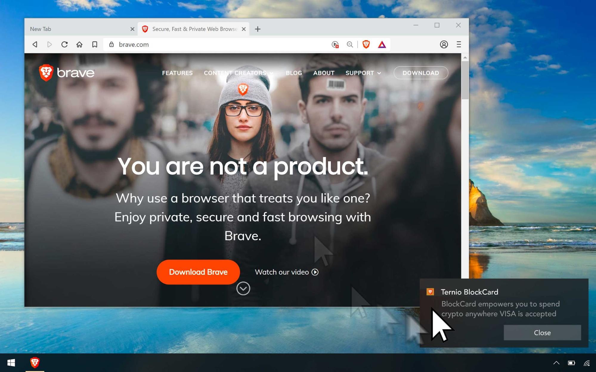 Brave Ad notification for Ternio BlockCard