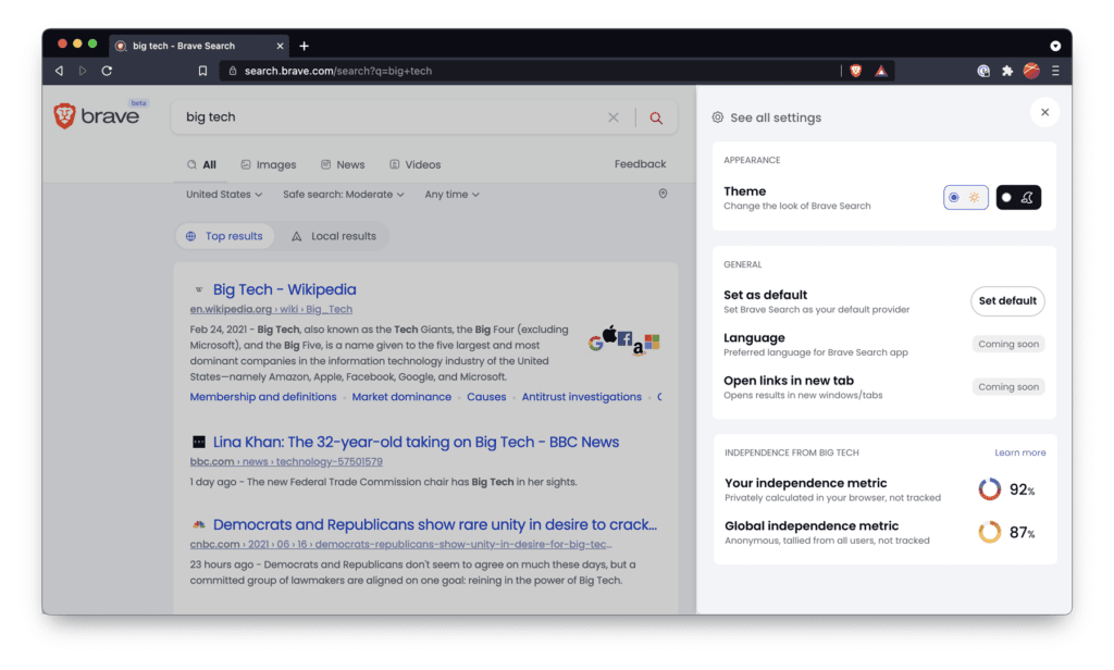 Brave Search Independence Metric