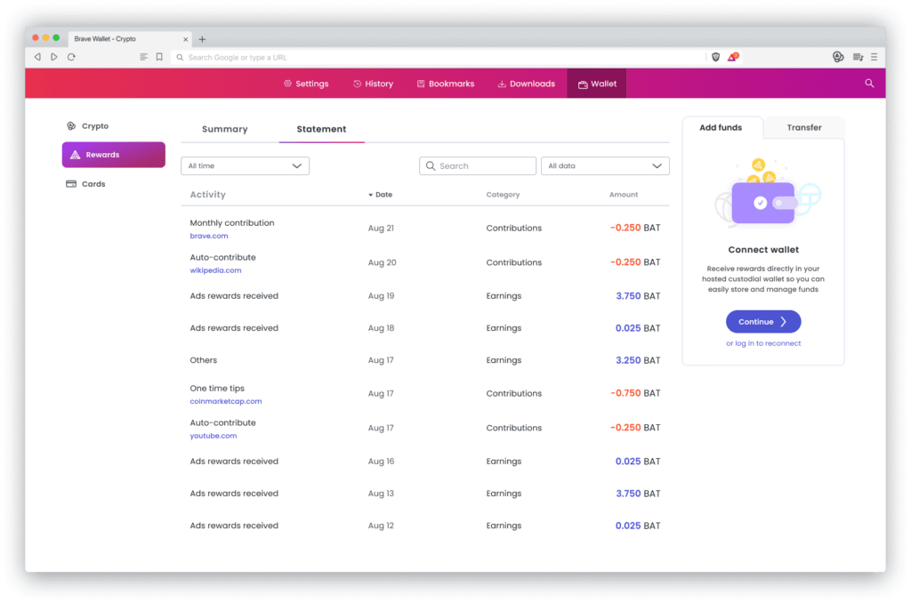 Rewards Statement in Wallet