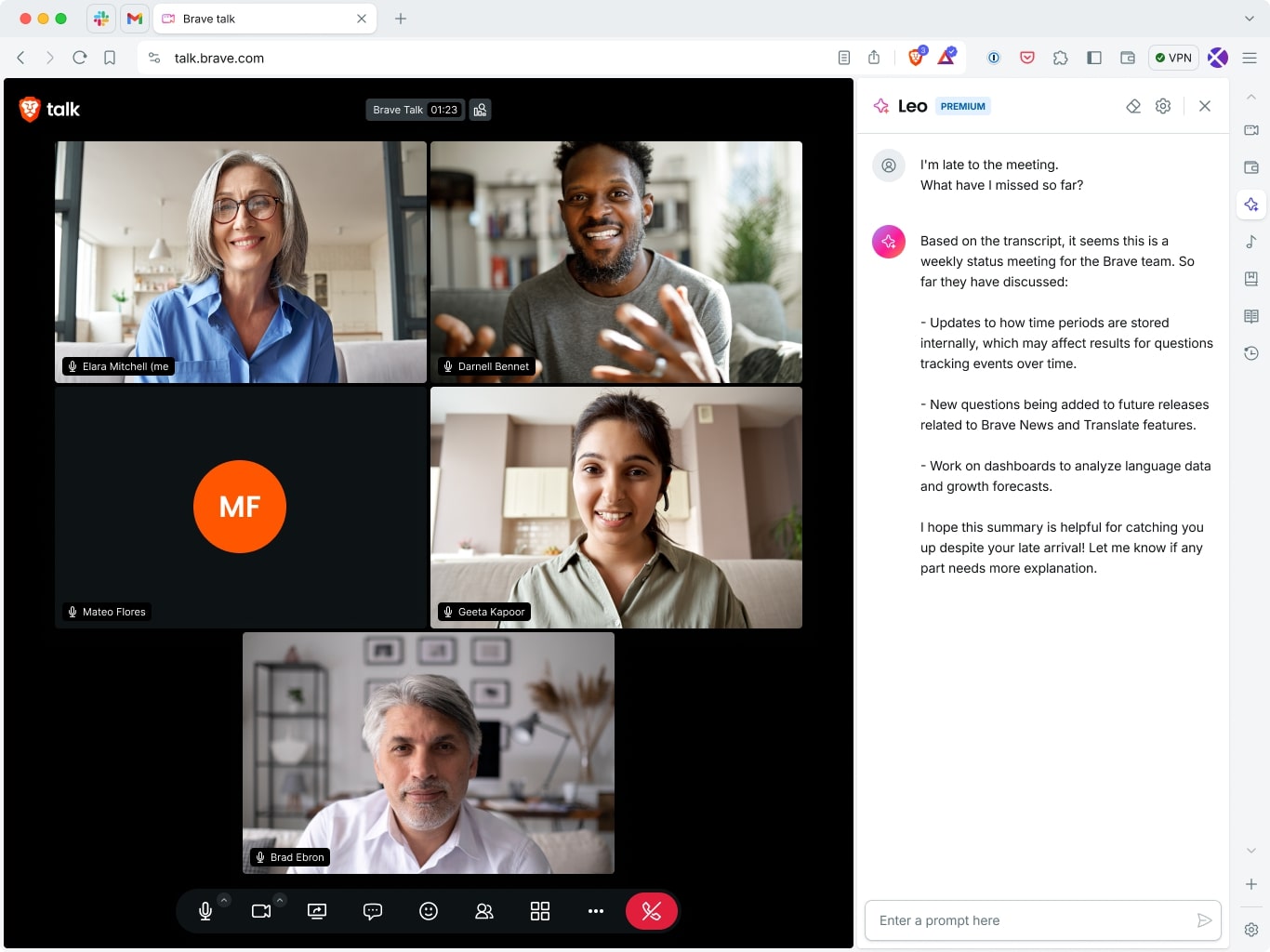 Brave Talkの会話をサマリするLeo