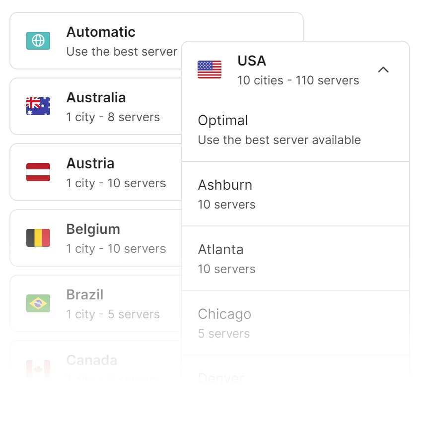 City-level selection interface