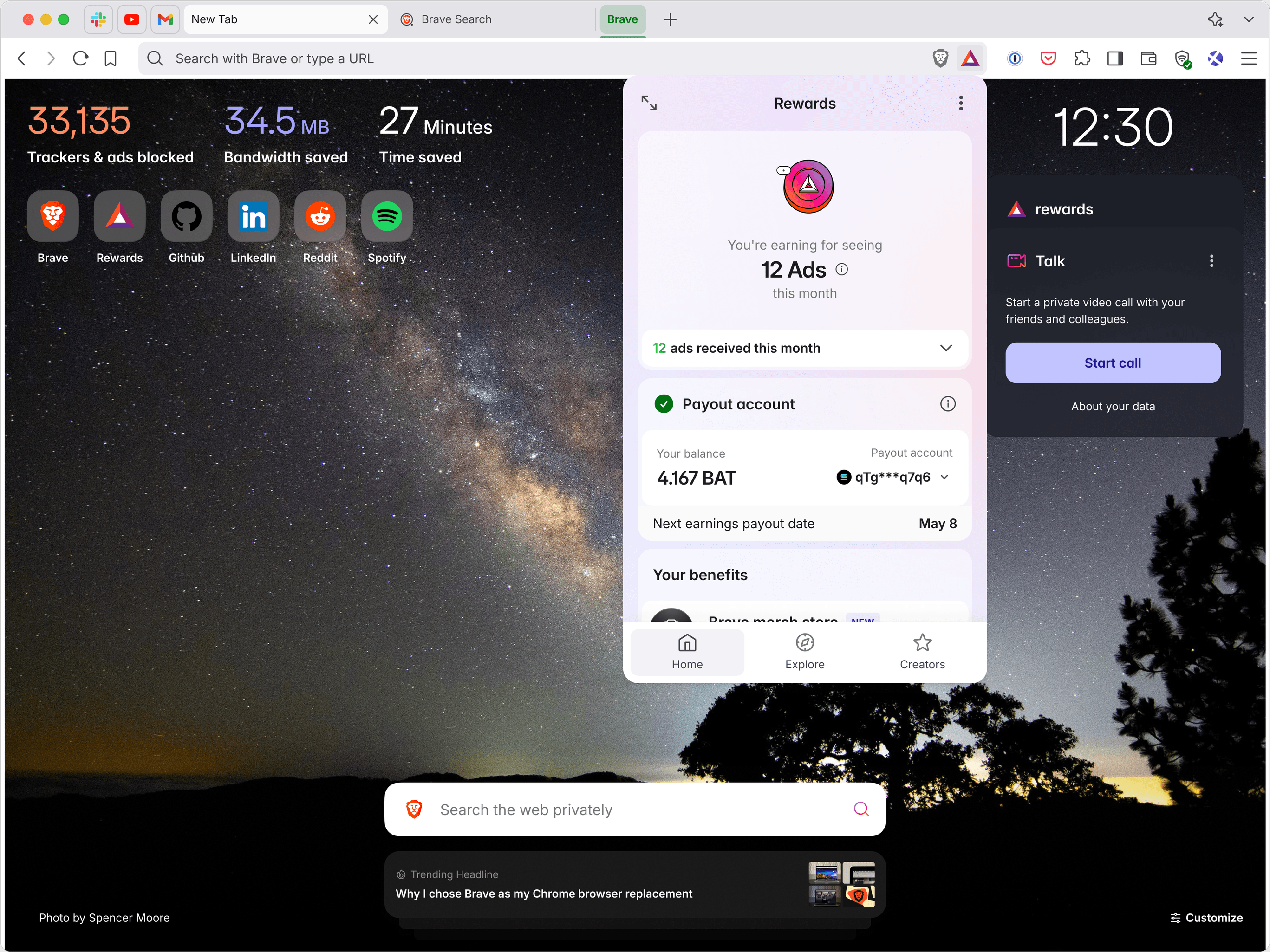 Brave Rewards panel screenshot