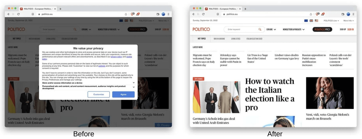 screenshot of website when not using Brave Browser
