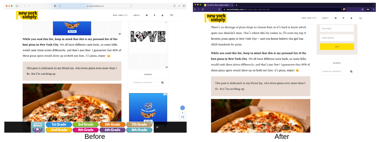 screenshot of website in non Brave browser and in Brave browser
