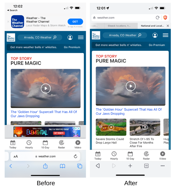 screenshot of website when not using Brave Browser
