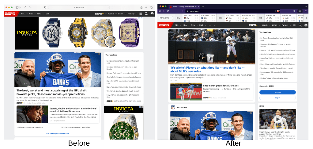 screenshot of website when not using Brave Browser