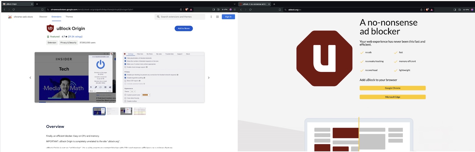uBlock拡張機能を模倣したスクリーンショット