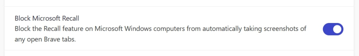 Windows11以降のユーザーのためのbrave://settings/privacyにあるMicrosoftリコールをブロックする設定画面