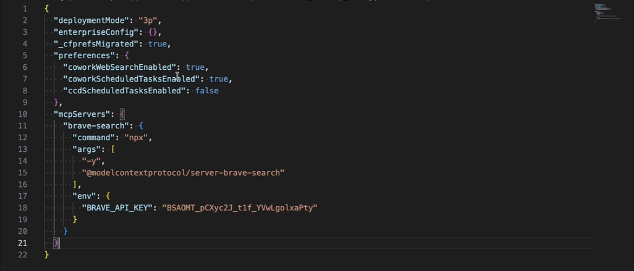 Screenshot of VS Code showing the complete claude_desktop_config.json