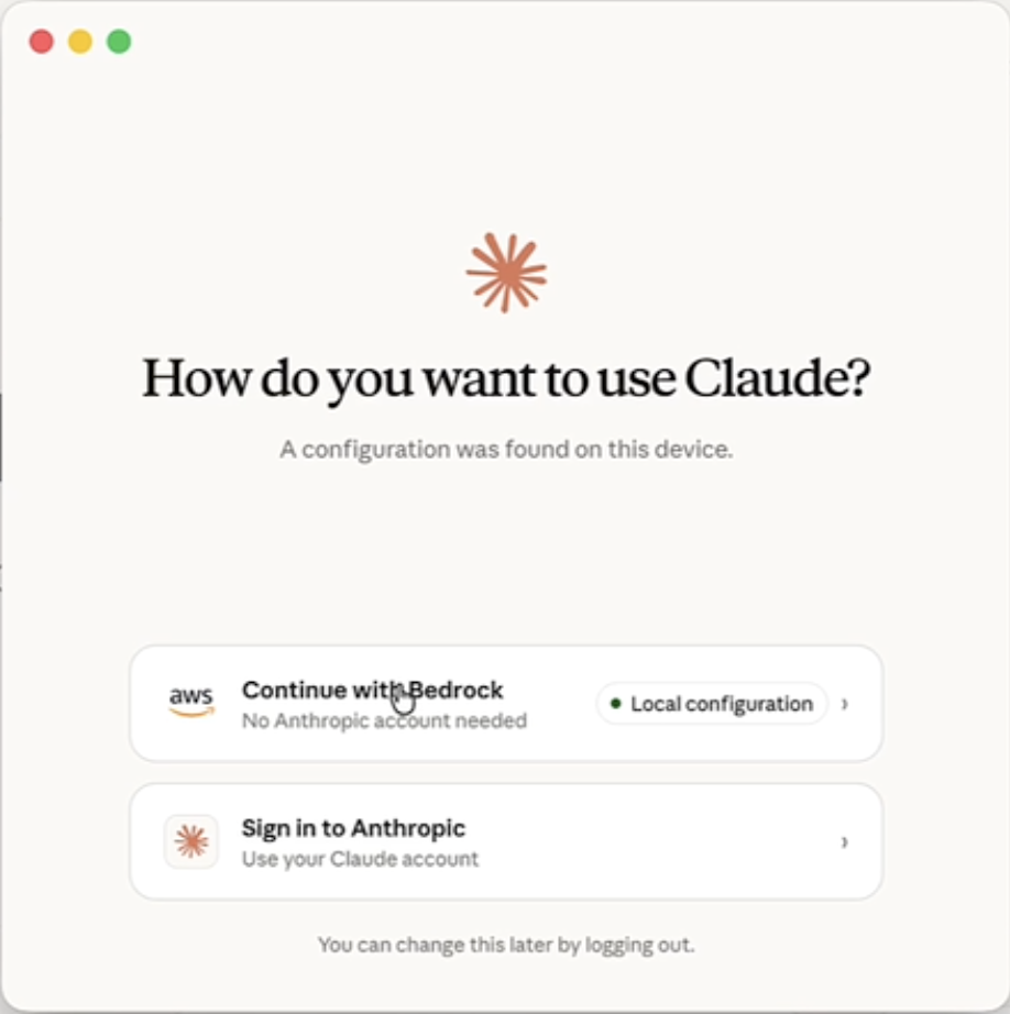 Screenshot of the Claude authentication selection dialog
