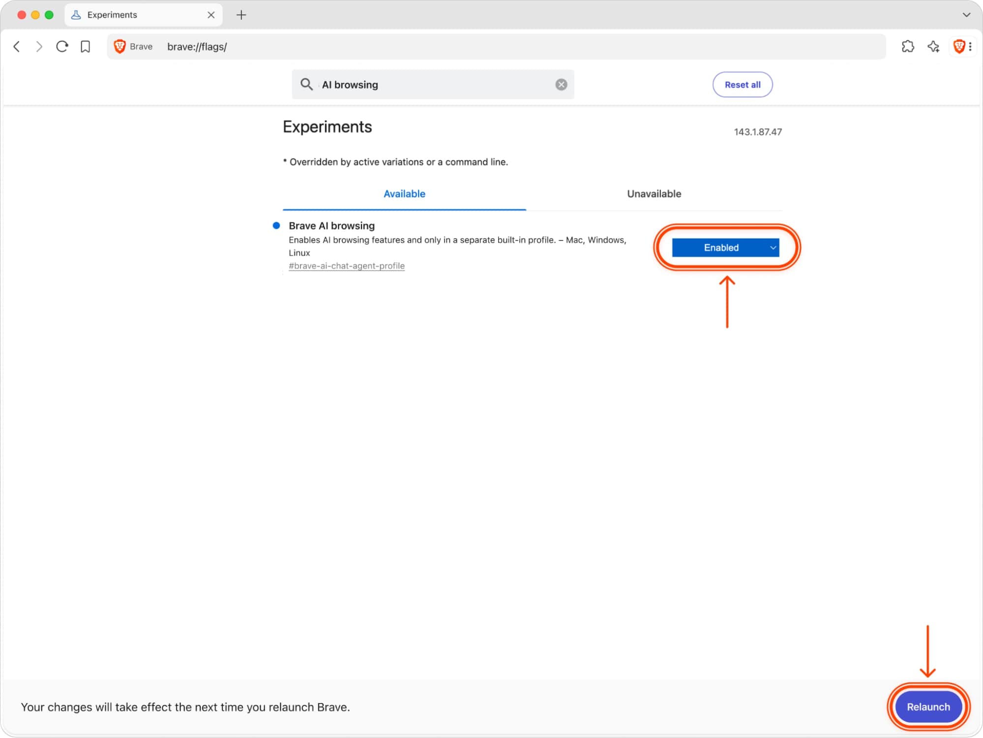 Enabling the experimental flag