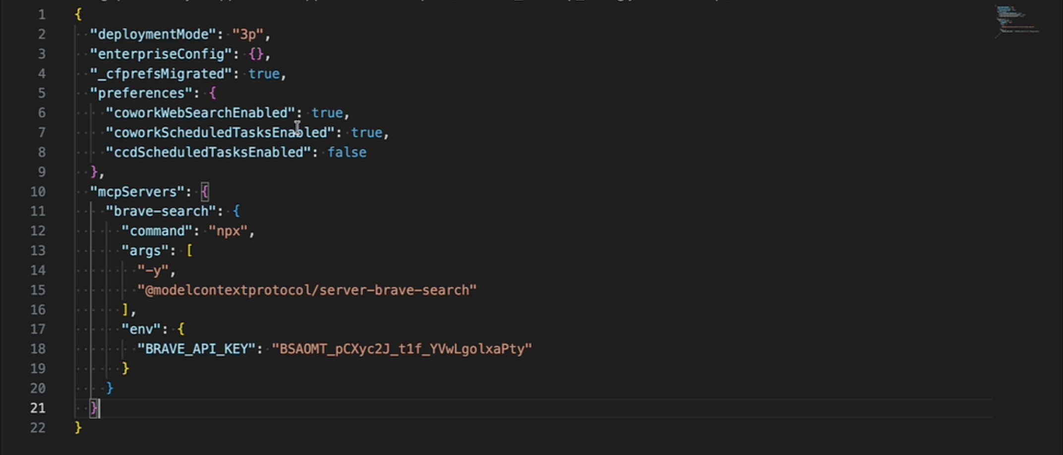 Screenshot of VS Code showing the complete claude_desktop_config.json