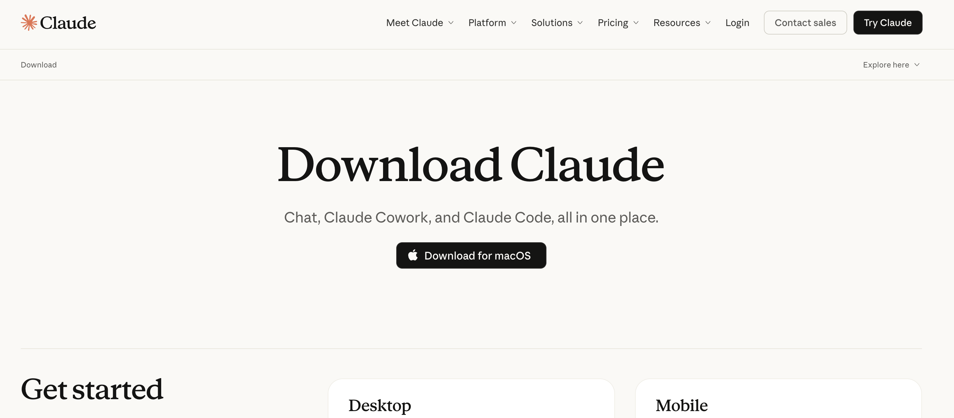 Screenshot of the Claude Desktop download page at claude.com/download