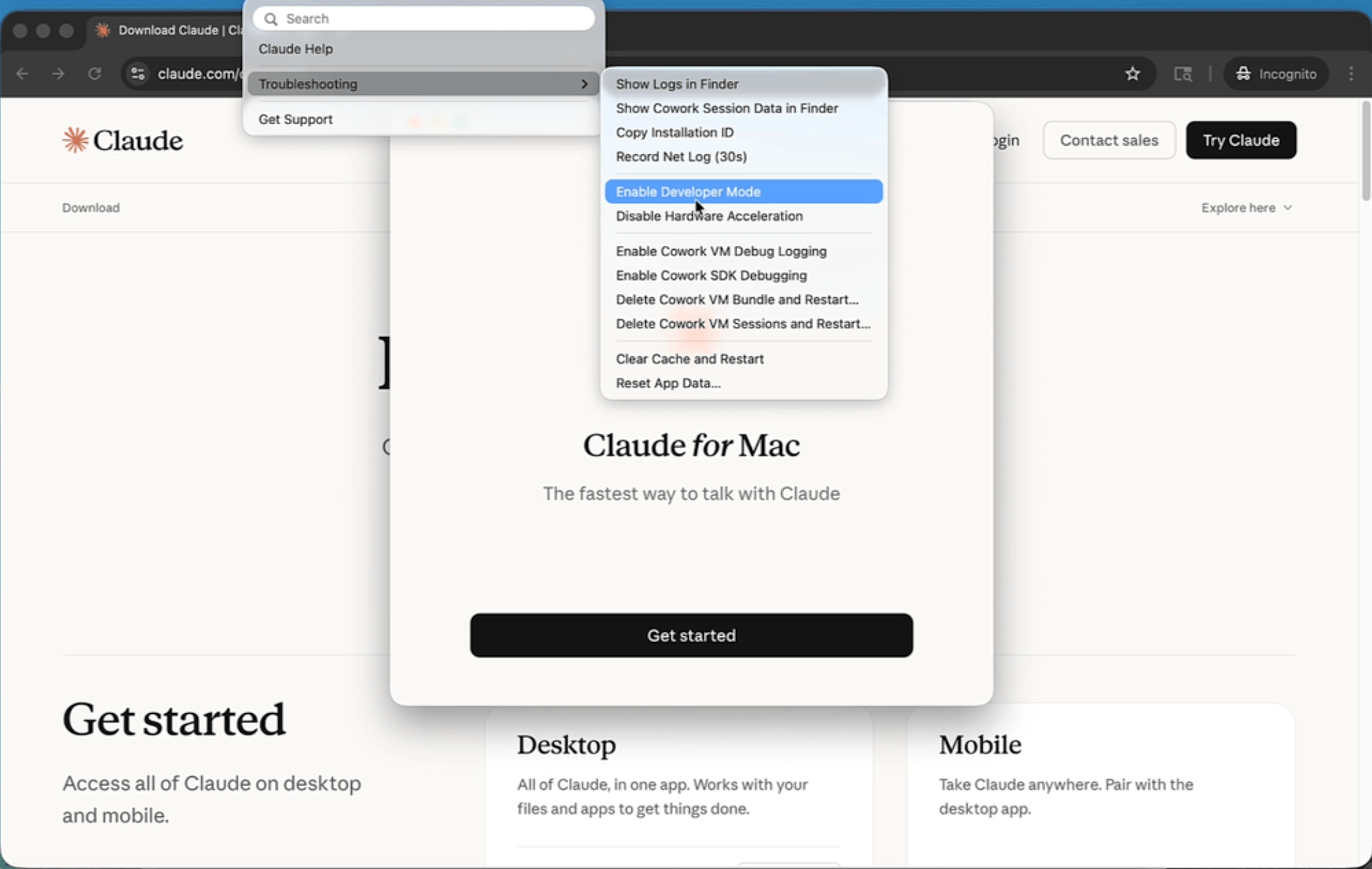 Screenshot of the Claude desktop Developer Mode