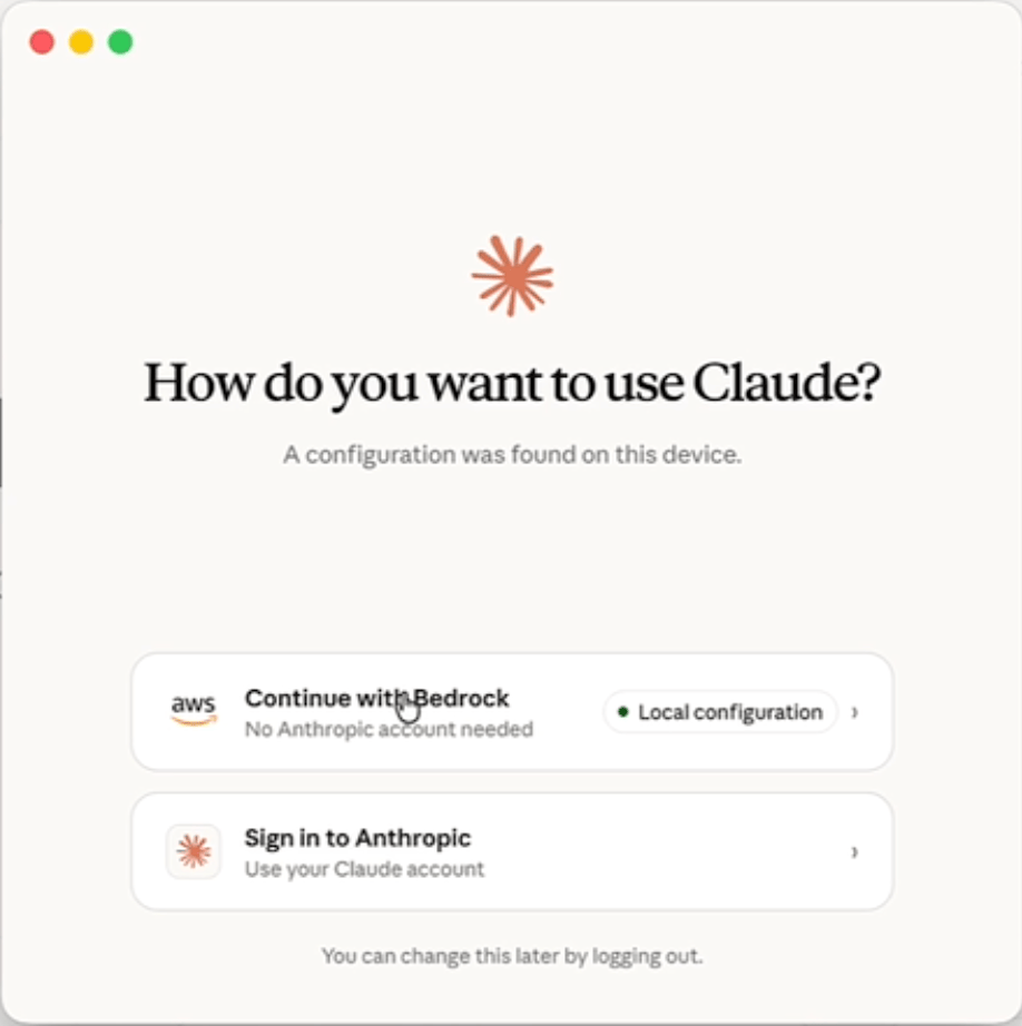 Screenshot of the Claude authentication selection dialog