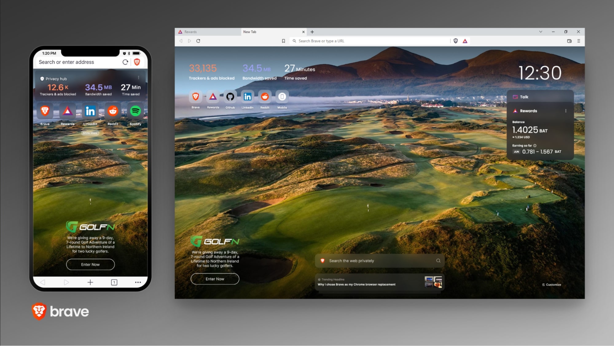 The Brave browser showing a New Tab Takeover ad campaign