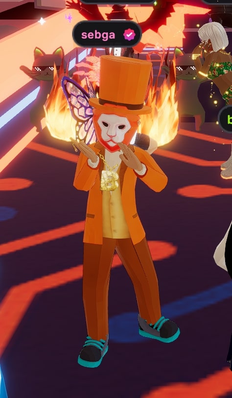 A Decentraland user wearing a Brave-themed mask