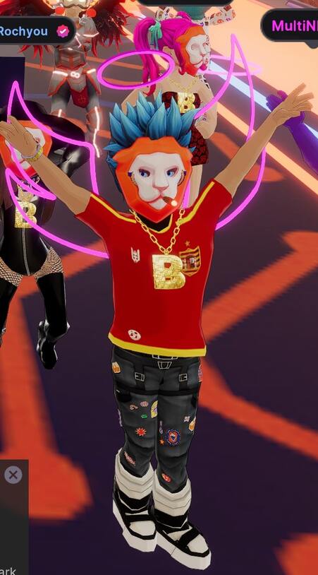 A Decentraland user wearing a Brave-themed mask