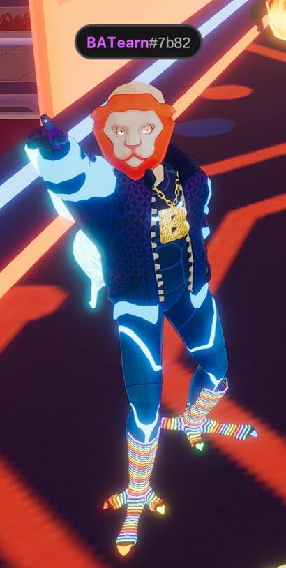 A Decentraland user wearing a Brave-themed mask