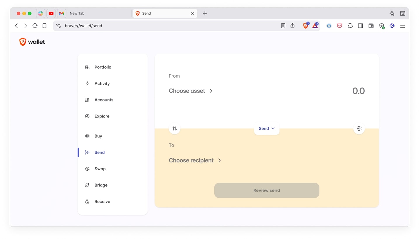 Click 'Send' in the sidebar menu