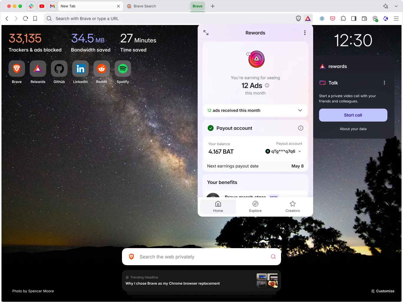 Brave Rewards lets you get a cut of the opt-in ads revenue of all browsing vs you just being a product sold!