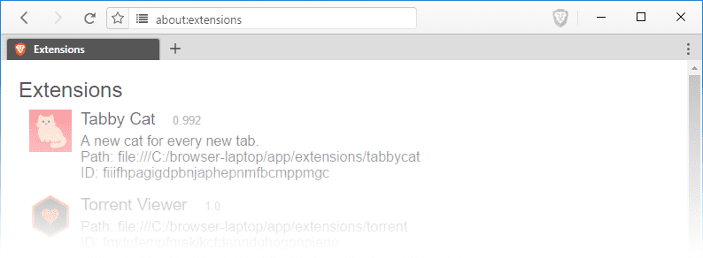 Brave's About Extensions Page