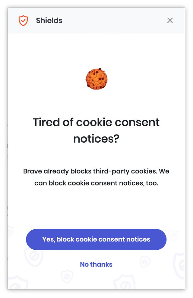 Screenshot della finestra di dialogo per il consenso al blocco dei cookie