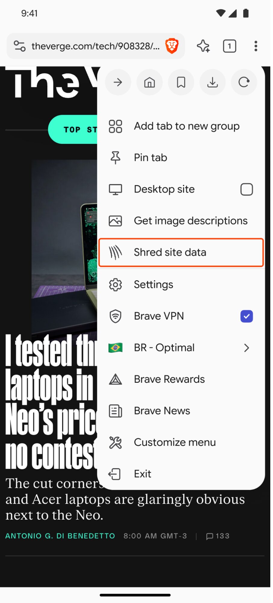 Shred from the tab switcher
