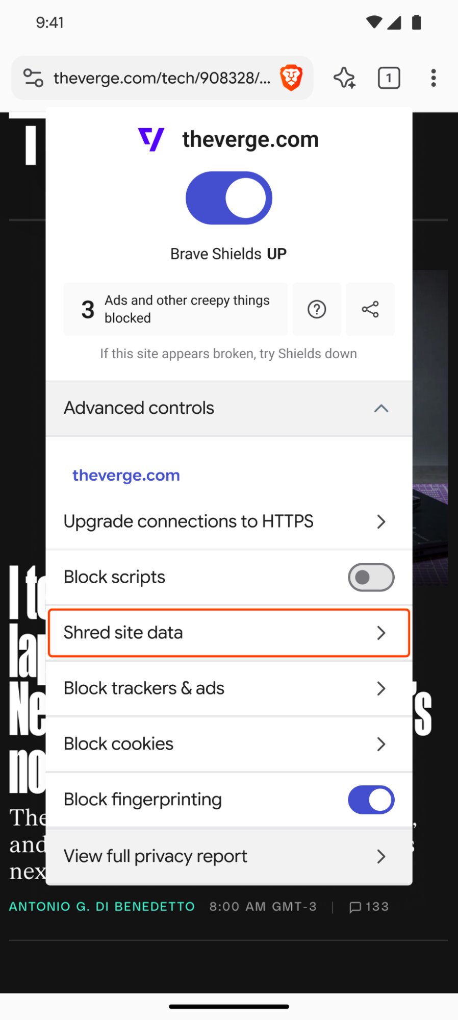 Shred option in Shields