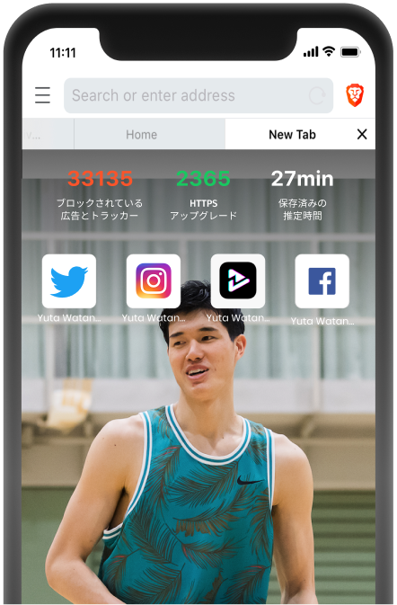 watanabe on Brave mobile's new tab page