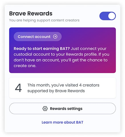 The new 'creator support only' Rewards experience without a connected custodial account