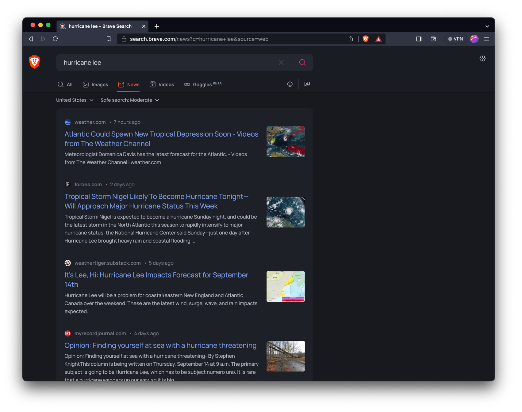 Brave Search news cluster