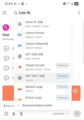 New models on Brave Leo