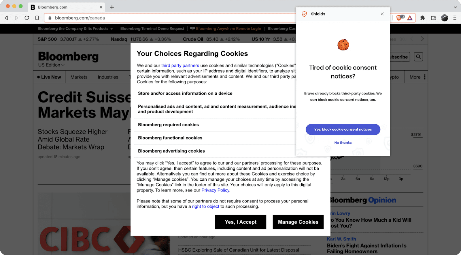 Cookie consent notification blocking