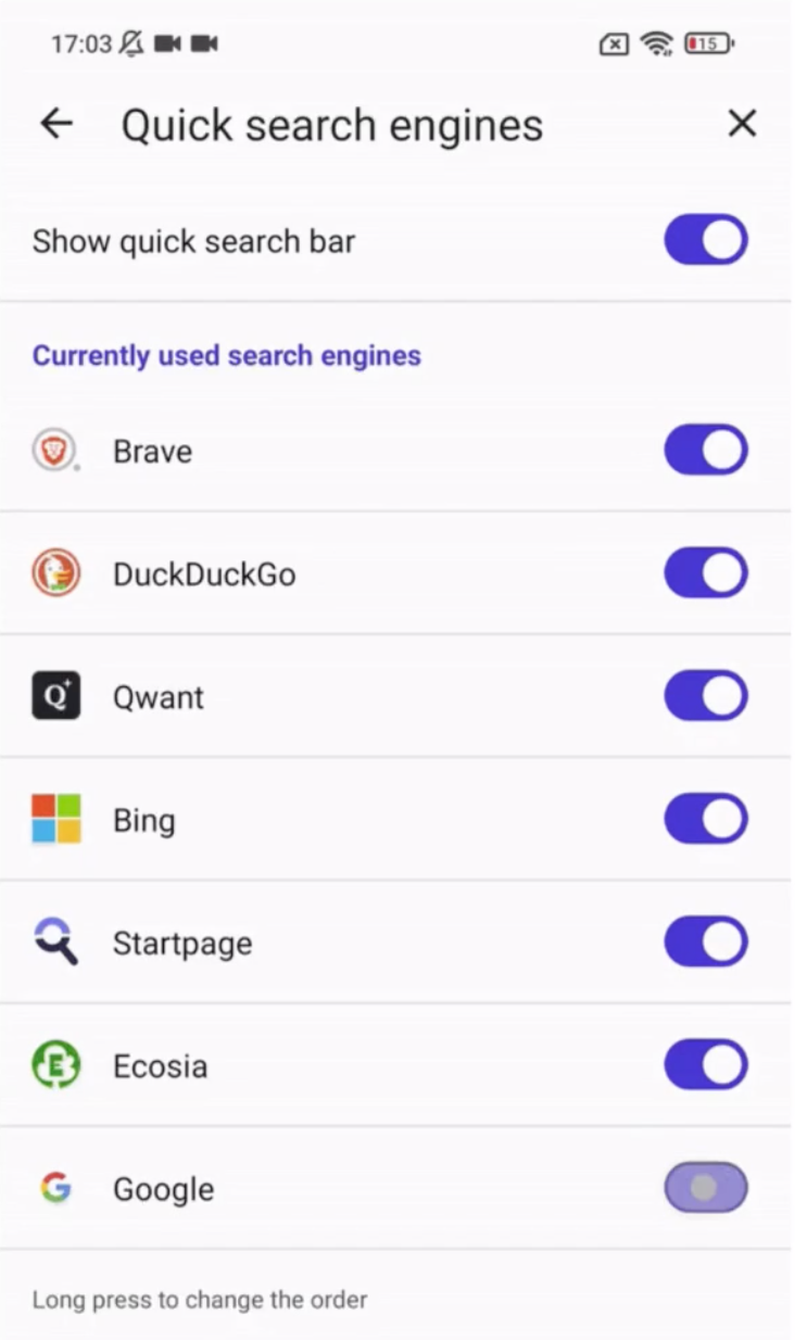 Quick search engines on Android