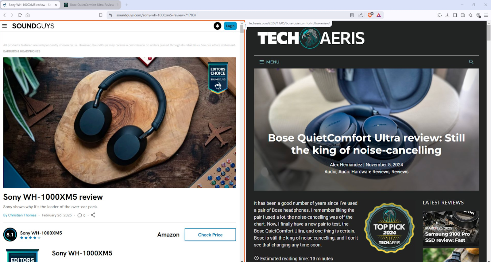 Tab split view on desktop