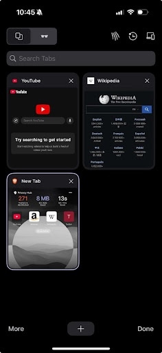 The new new-tab tray in iOS